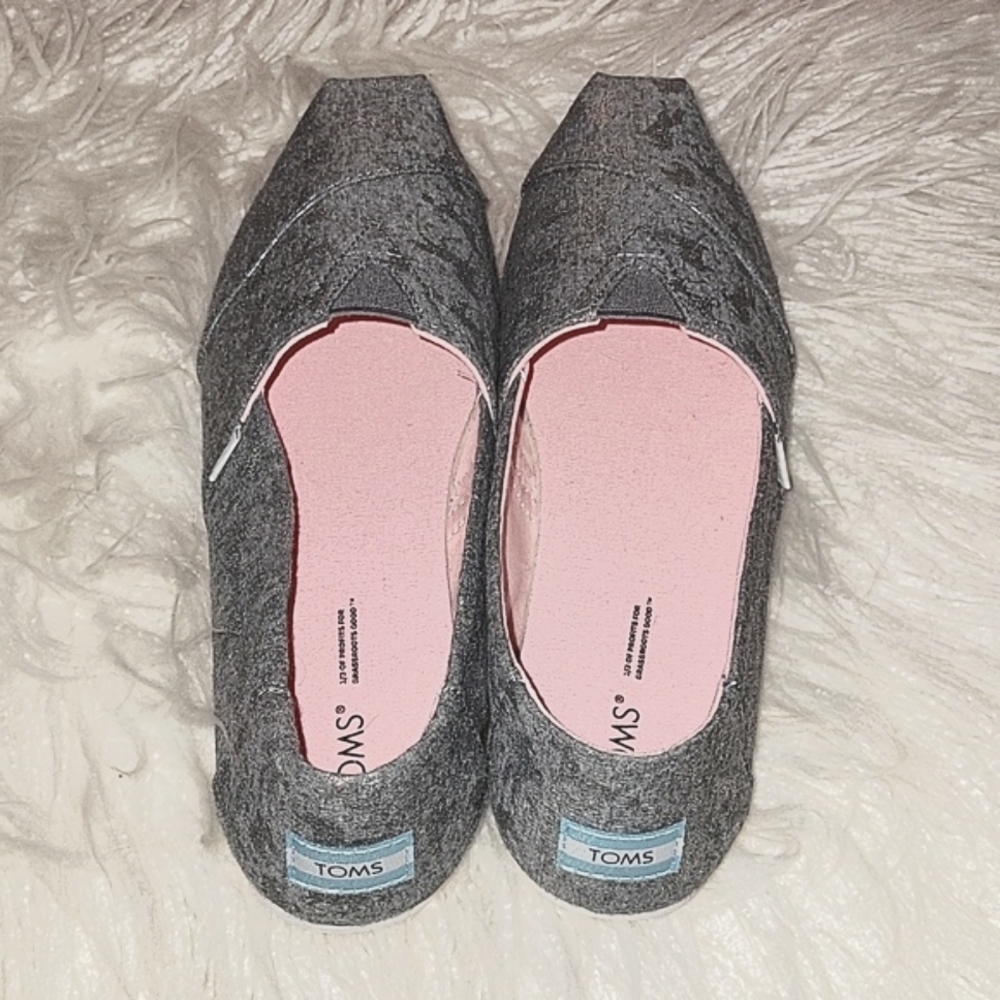 TOMS Alpargata Espadrilles Grey Foil Unicorn Slip On Shoes Size 9.5 - Picture 4 of 11